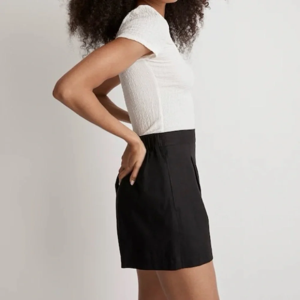 Madewell Clean Pull-On Linen Cotton Shorts Black Coal Elastic Waist Coastal S